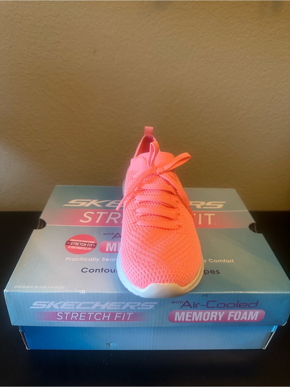 Skechers Stretch Fit Neon Coral Pink Slip-On Sneaker